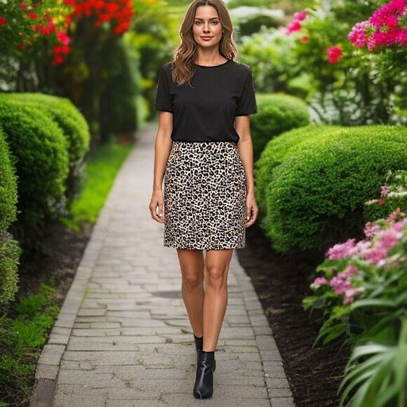 Loft Mini Skirt 0P Pointe Knit A Line Animal Print Pocket Cheetah Stretch Petite - Picture 16 of 16